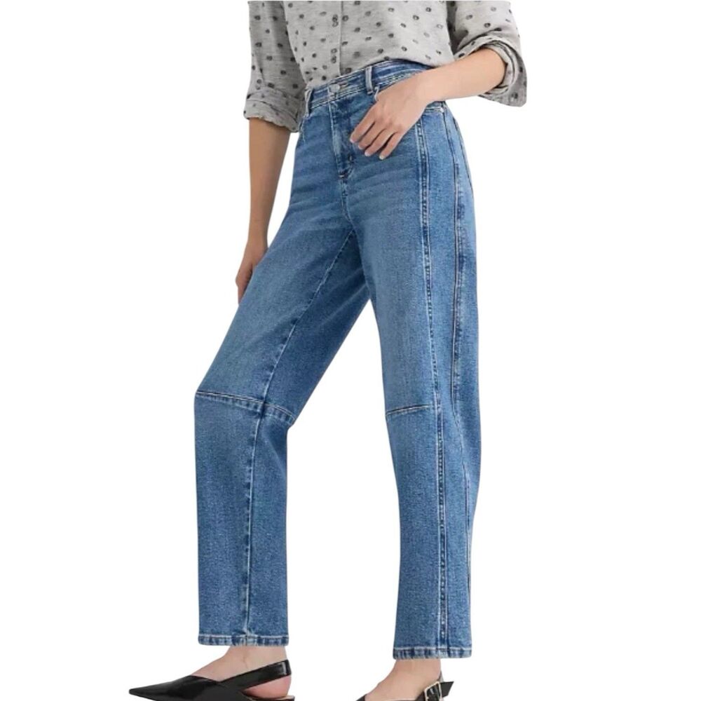 Loft The Barrel High Rise Wide Leg Baggy Denim Jeans Size 10 Med Blue Wash 32x27